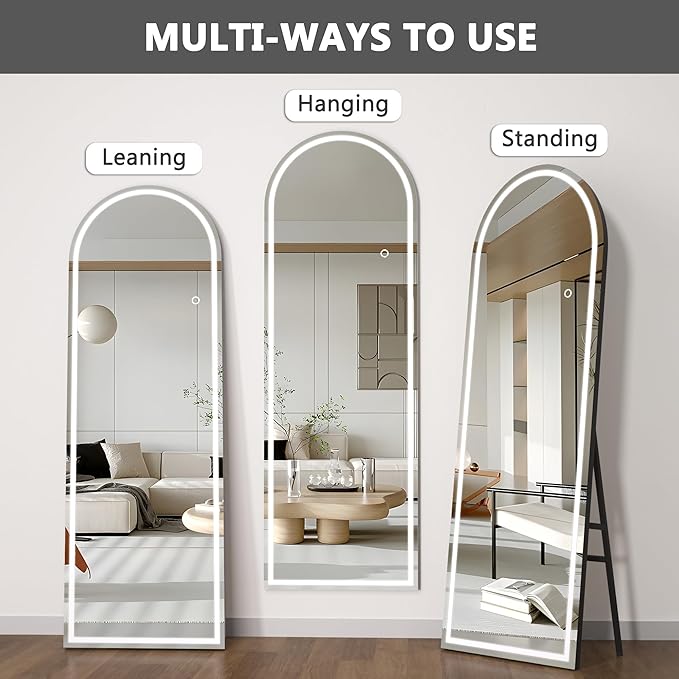 Hasipu 71" X 32" Full Length Mirror with Lights, Black Frame Arch Led Mirror Full Length and 3 Colors Temperatures & Brightness Adjustable,Light Up Mirror Full Body for Bedroom Cloakroom Living Room