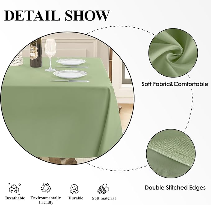 Square Tablecloth 52 x 52 Inch Sage Green Tablecloths Stain-Wrinkle Resistant Washable Polyester Table Cloths for Holiday, Buffet Parties, and Weddinge 6pack