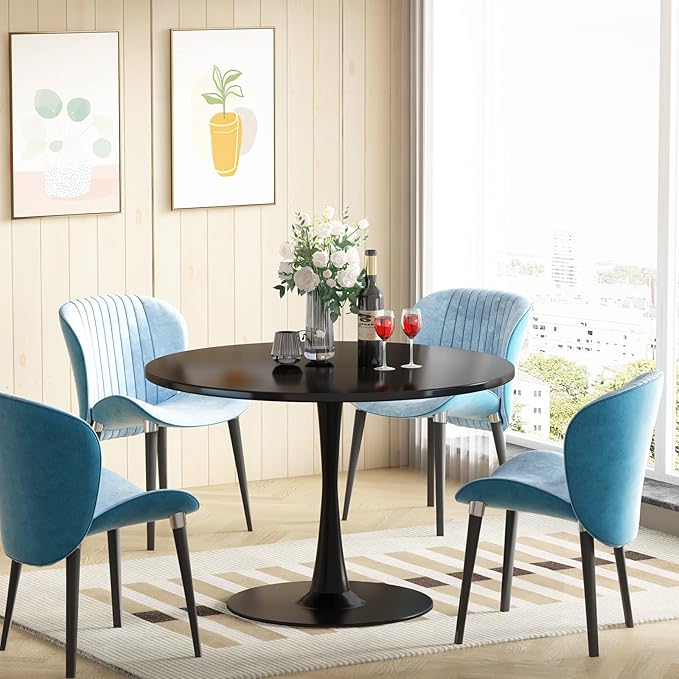 DKLGG Black Round Dining Table, 31.5" Tulip Table Kitchen Dining Table for 2-4 People with MDF Top & Pedestal Base, Mid-Century End Leisure Coffee Office Living Room Table