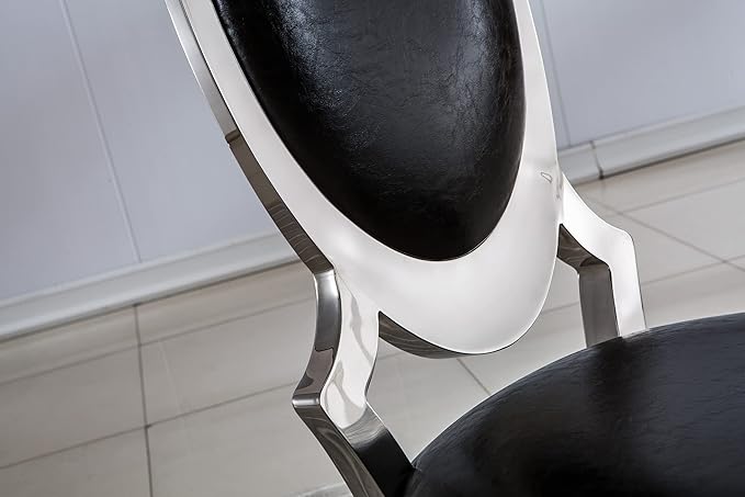 Goujxcy Dining Chair Set of 2, Leatherette Dining Chairs with Silver Legs,Upholstered Dining Chairs, Armless Side Chair,Modern Kitchen Chairs, Chair with Silver Stainless Steel Legs (Black& Silver2)