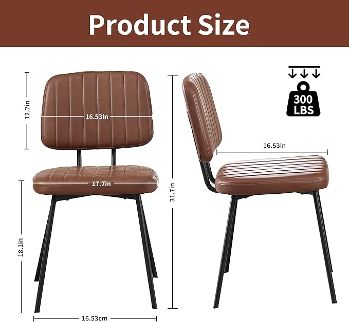 Dining Chairs Set of 2, Faux Leather Upholstered Dining Chairs, Mid Century Modern Kitchen Dining Room Accent Chairs with Curved Backrest and Steel Frame for Living Room, Vanity - Coffee