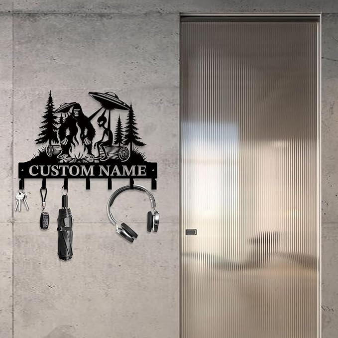 Personalized Custom Alien ET Metal Wall Keys Hooks,Clothes Hooks Alien ET Art coat racks,door holder,Black Alien ET decorations for home,Entrance doors,Hallway, Bedroom,Keys,Hats (Style M)