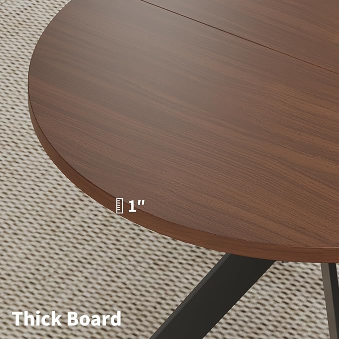 Walnut Round Dining Table Set for 4, Mid-Century Modern Kitchen Table and Chairs, Small Space Dining Room Furniture for Apartment, Breakfast Nook or Studio (Walnut wood-1 Table + 4 Black Chairs)
