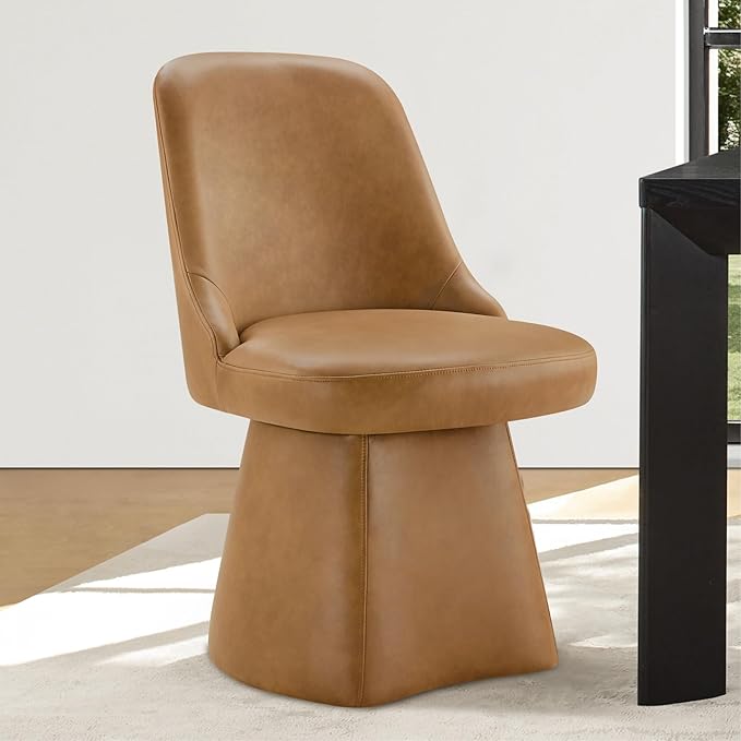 Swivel Dining Chairs Set of 1, Upholstered Mid Century Modern Deskchair with High Back, Faux Leather Kitchen Chairs for Dining Room, Bedroom, Dressing Room, Brown