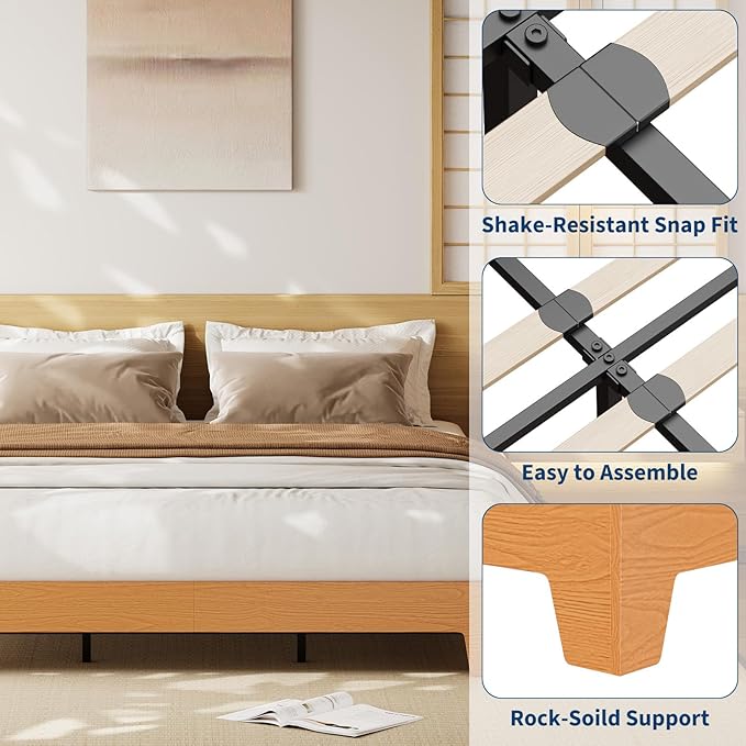 Garvee Wood Platform Bed Frame, King Size Bed Frame, Wood Slat Support, No Box Spring Needed, Easy Assembly, Noise-Free Design, Underbed Space for Storage