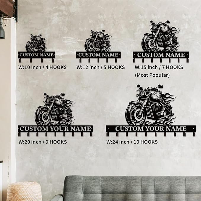 Personalized Custom Name Motorcycle Keys Hooks,Metal Motorcycle Art Clothes Keys Hooks,Metal Motorcycle Lover Wall Home Storage Decorative Keys Hooks,Key Holder Hooks for Wall (Style H)