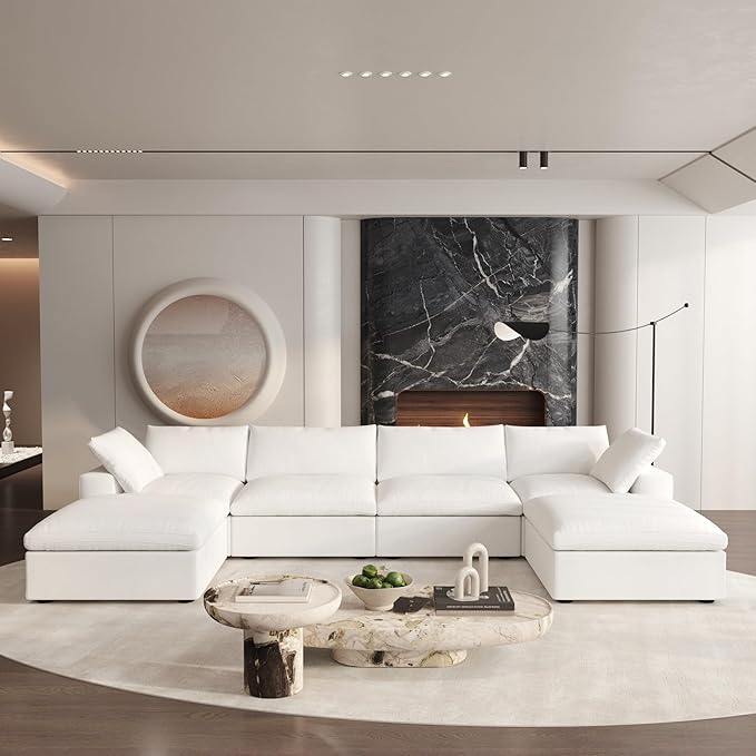 Cloud Modular Sectional Sofa Couch,Oversized U Shaped Couch 6 Seater for Living Room,160.6" Down Filled Convertible Couches with Storage Ottoman, Covers Washable&Replaceable,White