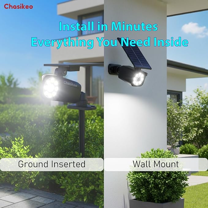 Chaiskeo Solar Motion Lights Outdoor, Solar Spot Lights with Motion Sensor, IP67 Waterproof Solar Powered Security Lights, LED Spotlight for Garden, Yard, Pathway, Fence, Driveway(1 Pack)