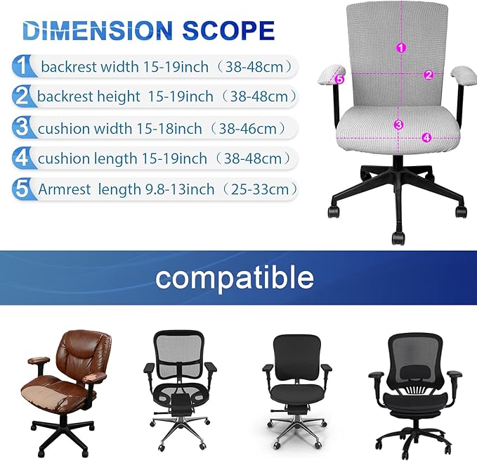 Tallew 4 Pcs Office Chair Covers Set Computer Universal Protective Stretchable Chair Seat Covers Desk Armrest Slipcovers Pads Office Cushion Backrest for Rotating (XL,Silver Gray)