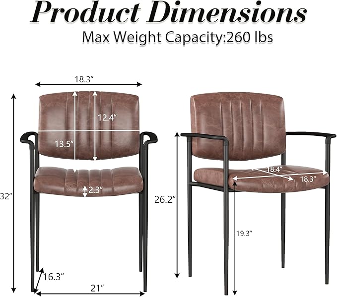 Mid-Century Modern PU Leather Dining Chairs Set of 4, Upholstered Kitchen Chairs with Arms and Metal Legs Adjustable Feet for Kitchen Dining Room(Brown)
