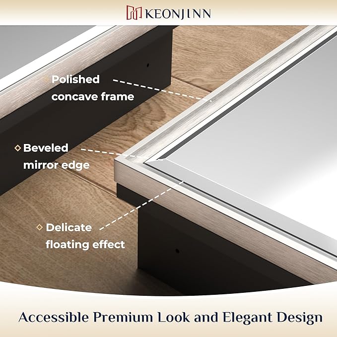 Keonjinn 24" x 30" Medicine Cabinets with Mirror for Bathroom, Brushed Nickel Recessed or Surface Wall-Mounted Aluminum Alloy Framed Beveled Mirror, Farmhouse Bathroom Mirror with Storage Cabinet