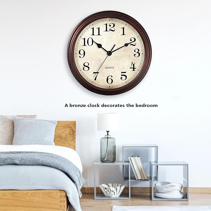 HYLANDA Wall Clock, Bronze Silent Non Ticking Battery Operated Clocks, Decorative for Living Room, Bedrooms, Kitchen, Office (14 inch)