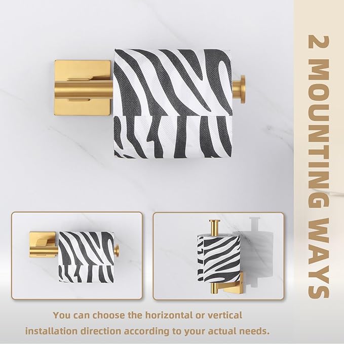 Suyar Brushed Gold Toilet Paper Holder, SUS 304 Stainless Steel Bathroom Toilet Paper Roll Holder Wall Mount