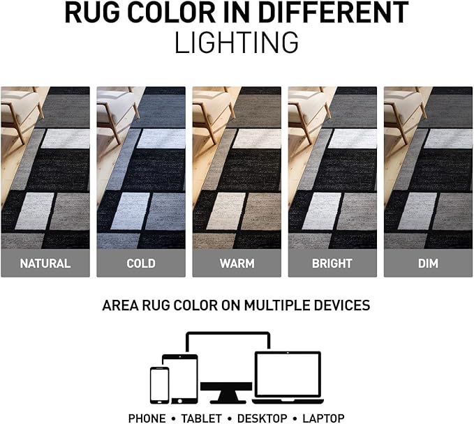 Rugshop Contemporary Modern Boxes for Entryway,Home Office,Living Room,Bedroom,Kitchen Non Shedding Area Rug 4' x 6' Gray