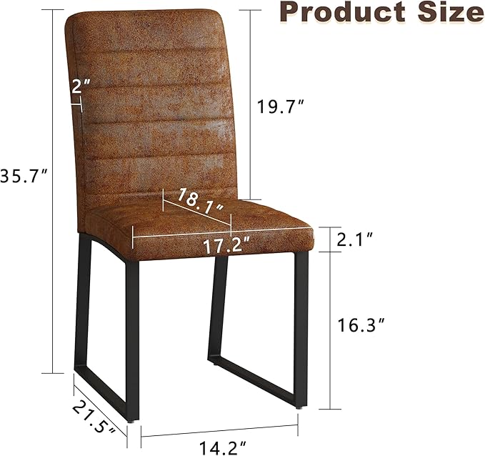 Modern Dining Chairs Set of 4, White Faux Leather Kitchen Chairs, Upholstered Armless Dining Room Chair with Gold Mental Legs Heavy Duty, Comfortable (Brown Chiars, Set of 2)