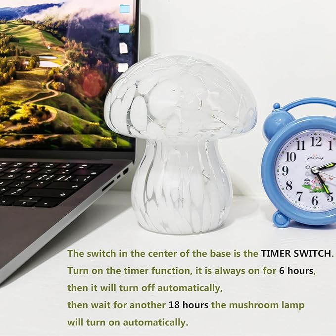 Mushroom Table Lamps Night Lights Cute Glass Nightstand Bedside Desk Lamps for Bedroom Living Study(Bulb Included) - White