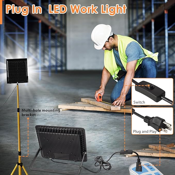 50W LED Flood Light Outdoor 6500K Daylight White,7000LM Super Brighter LED Work Light,IP66 Waterproof Security Light with Switch and Plug for Garage, Garden, Yard, Stadium 2Pack