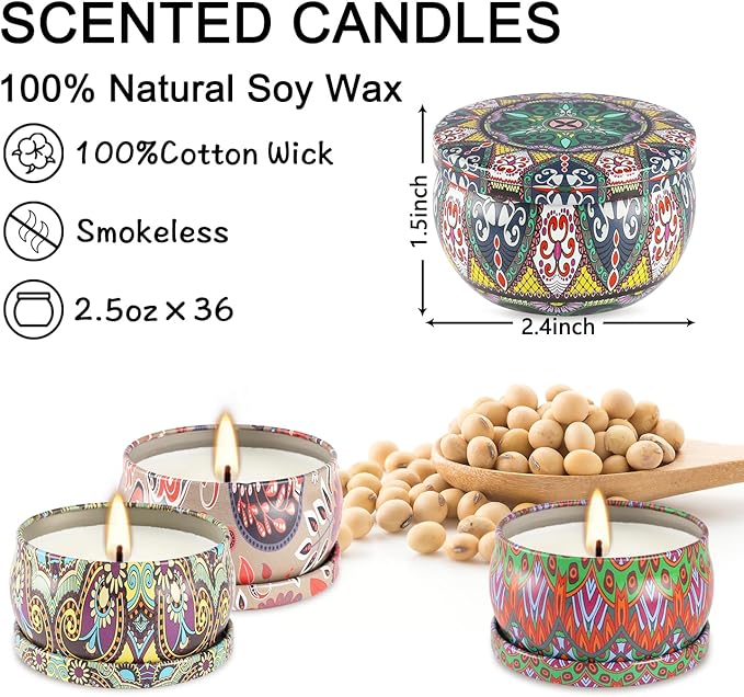 36 Pack Scented Candles Set for Home, Relaxing Stress Relief, Aromatherapy - Natural Soy Wax and Fragrance - Gifts for Women, Mom, Best Friend, Wife, Birthday