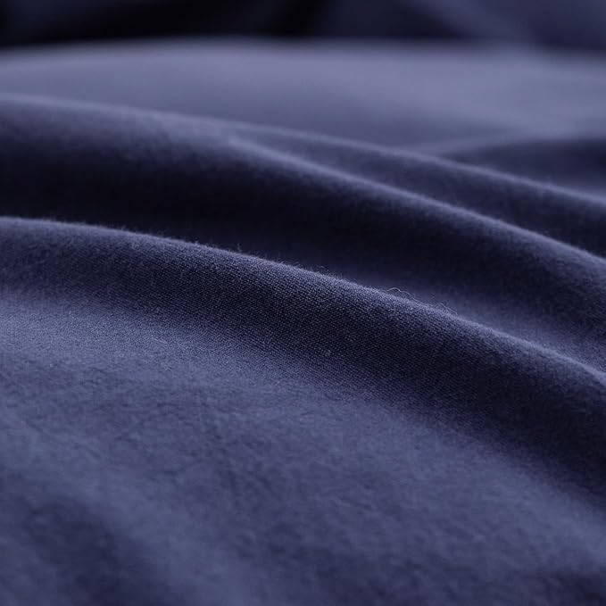 BESTOUCH Duvet Cover Set 100% Washed Cotton Linen Feel Super Soft Comfortable Chic Lightweight 3 PCs Home Bedding Set Solid Navy Blue Full/Double