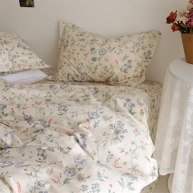 EAVD Garden Style Botanical Floral Comforter Set Twin XL Chic Cute Floral Print Bedding Set 3 Pieces Reversible Cottagecore Botanical Aesthetic Comforter Set Twin XL Size for All-Season