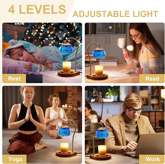 Candle Warmer Lamp with Timer, Dimmable Candle Warmer Lantern Light, Electric Glass Shade Jar Candle Warming Holders for Home Decoration Gift for Women, Dark Blue