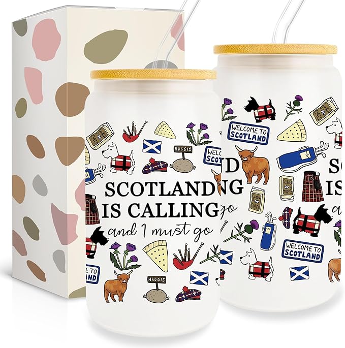Scotland Cup Gift Edinburgh Gift 16oz Glass Cup With Lid And Straw Scotland Is Calling And I Must Go Gift For Women Fans Best Friends Birthday
