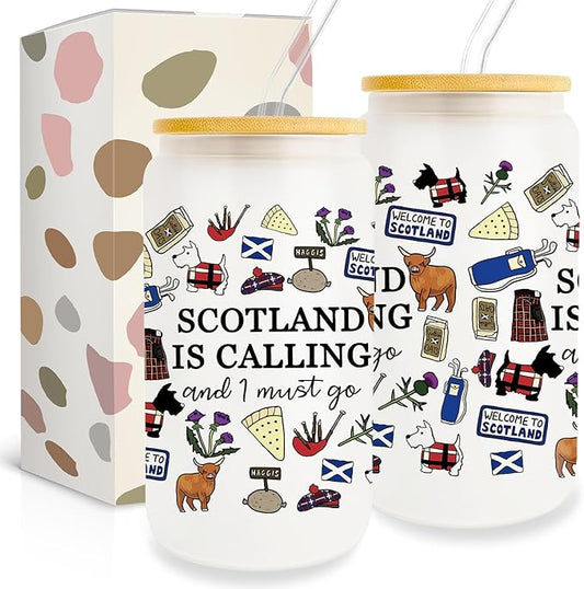 Scotland Cup Gift Edinburgh Gift 16oz Glass Cup With Lid And Straw Scotland Is Calling And I Must Go Gift For Women Fans Best Friends Birthday