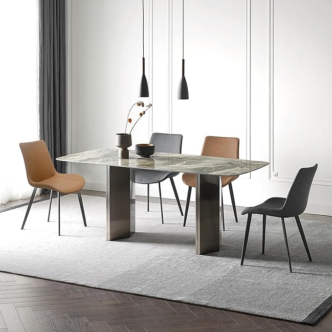 Dining Chairs, Modern PU Leather Dining Room Chair with Sturdy Metal Legs, Upholstered Seat Dinner Chairs Accent Side Chairs for Indoor Kitchen Living Room Restaurant (Brown, Set of 6)