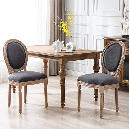 Nrizc French Dining Chairs Set of 2, Farmhouse Dining Chairs, Vintage Country Dining Chair with Round Back, French Bistro Chairs, Fabric Dining Chair for Kitchen, Bedroom
