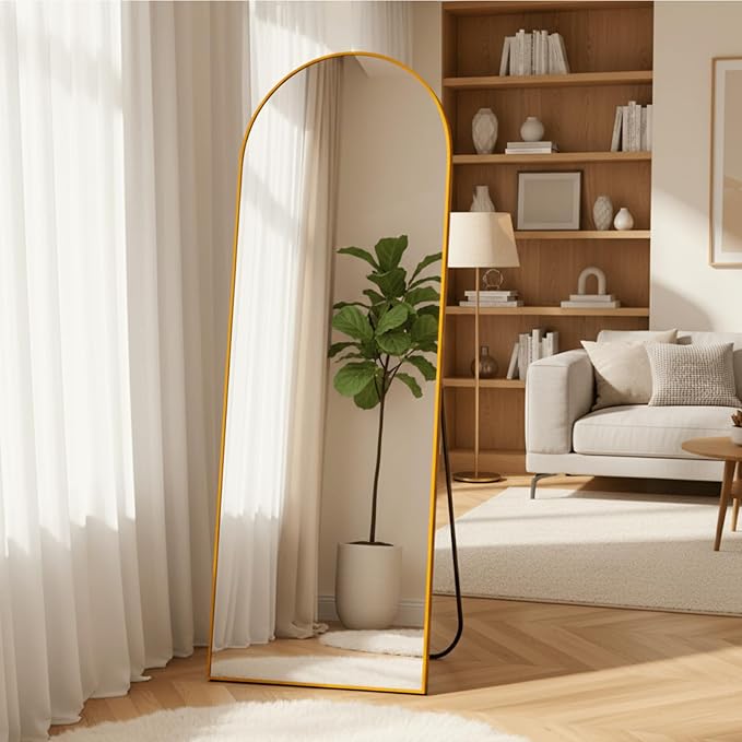 Arched Full Length Mirror, 64"×21" Large Mirror, Mirrors Full Length for Home Wall Decor, Floor Length Mirrors with Stand for Bedroom Room Décor, Gold