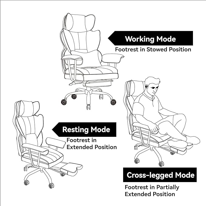 Efomao Big and Tall Office Chair 400lbs – PU Leather Executive Office Chair with Lumbar Support & Leg Rest, Heavy-Duty Computer Chair for Home Office, Dark Grey