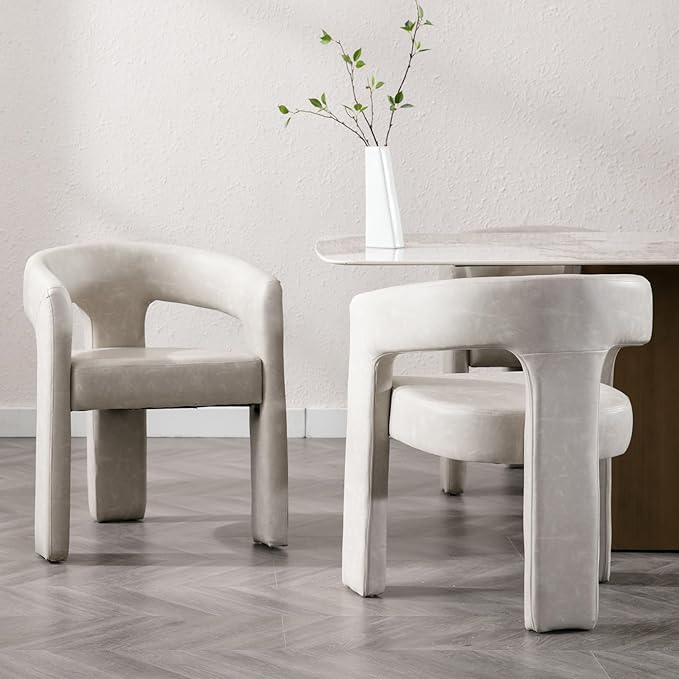 Set of 6 Modern PU Leather Upholstered Dining Chairs with Open-Back, Cute Barrel Side Chairs Kitchen Armchair Accent Chairs for Dining Room Bedroom, Grey