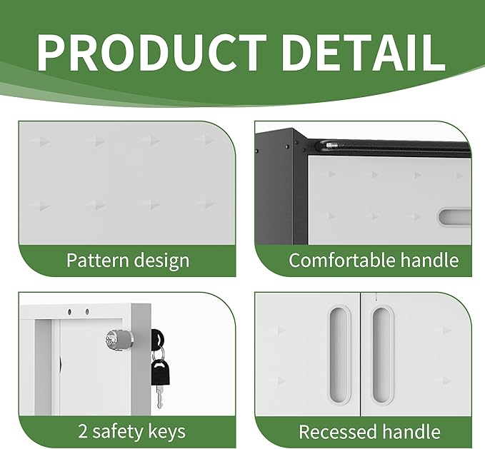 Wall Cabinet, Wall Mounted Cabinet with Lock and Adjustable Shelf for Garage, Tool Room, Kitchen, Assembly Required(Black and Gray)