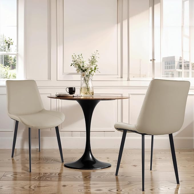 Dining Chairs, Modern PU Leather Dining Room Chair with Sturdy Metal Legs, Upholstered Seat Dinner Chairs Accent Side Chairs for Indoor Kitchen Living Room (Tan, Set of 2)