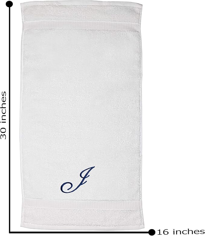 White Monogrammed Hand Towels for Bathroom - Luxury Hotel Quality Personalized Initial Embroidered Towel for Powder Room, Spa - GOTS Organic Certified - Set of 2 Navy Letter J