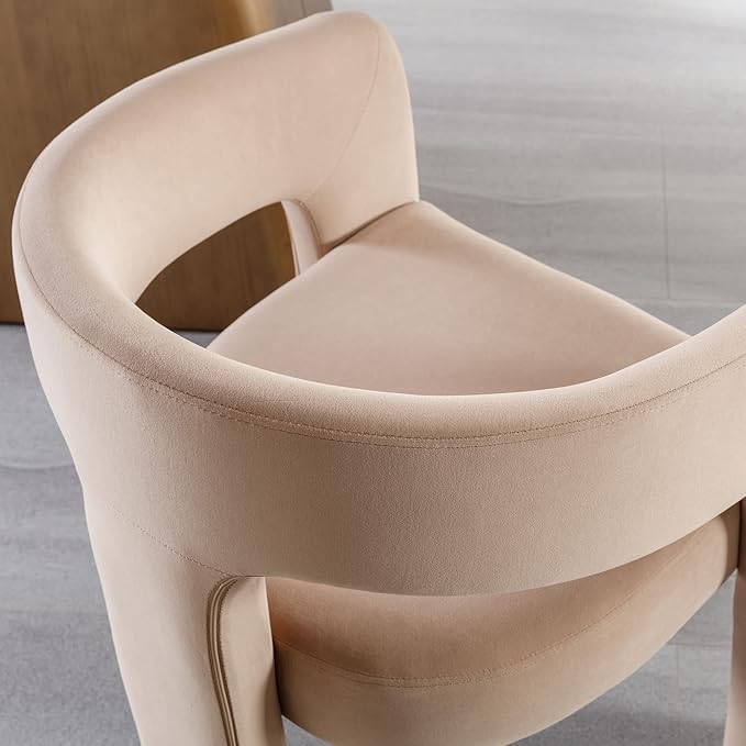 Set of 3 Modern Velvet Fabric Upholstered Dining Chairs with Open-Back, Cute Barrel Side Chairs Kitchen Armchair Accent Chairs for Dining Room Bedroom, Khaki