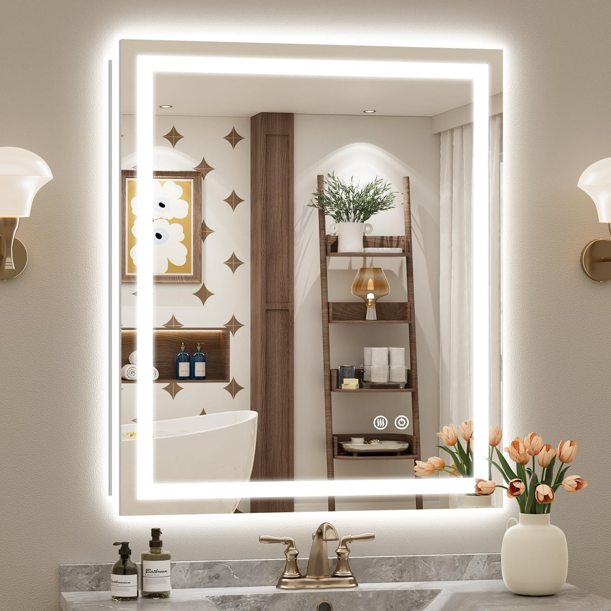 VEEYLOS 30x36 Inch LED Bathroom Mirror with Lights, Backlit & Front Lit