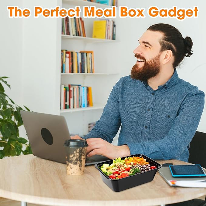 50 pack (100 pieces) 25oz meal prep containers, reusable, easy to open with lid, food safe, suitable for microwave ovens, refrigerators and dishwashers, plastic food storage trays