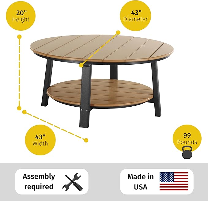 LuxCraft Deluxe Poly Round Outdoor Coffee Table, Two Tier Coffee Table, Round Conversation Tables for Outside Patio with Lower Shelf - Amish Made in USA (Antique Mahogany)