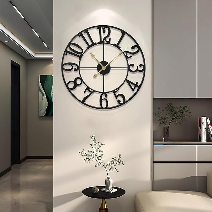 1st owned Wall Clock 40 Inch Round Large Indoor Wall Clocks Battery Operated Silent Non Ticking, Farmhouse Vintage Decorative Analog Metal Clock for Living Room, Kitchen, Bedroom Decor
