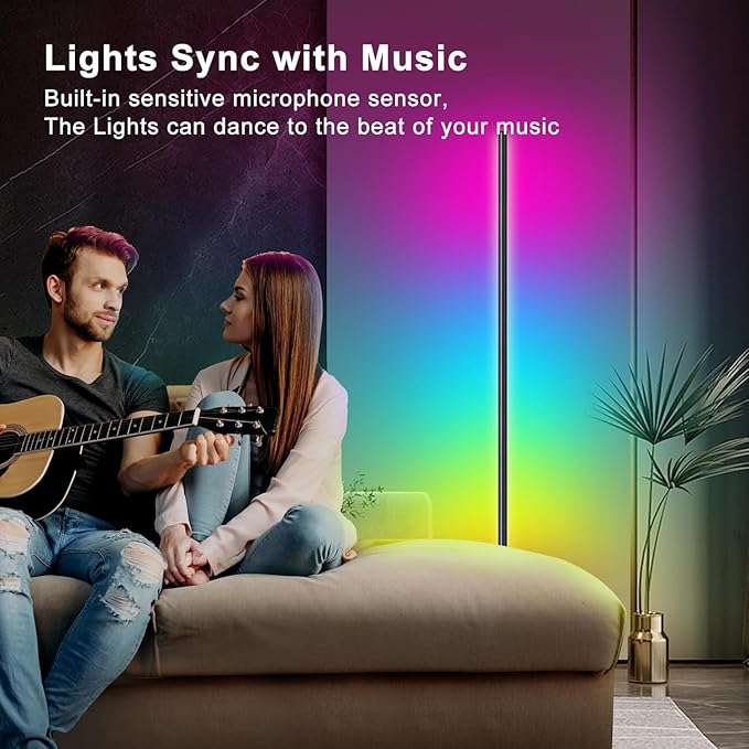 LED Floor Lamp, Corner Lamp Compatible with Alexa, Set of 2 Corner Floor Lamp with Music Sync, Controlled Synchronously or Individually