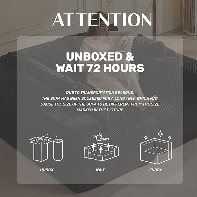 138" Modular Sofa Memory Foam Sectional Couches for Living Room, Sleeper Sofa Bed, Corduroy, Black