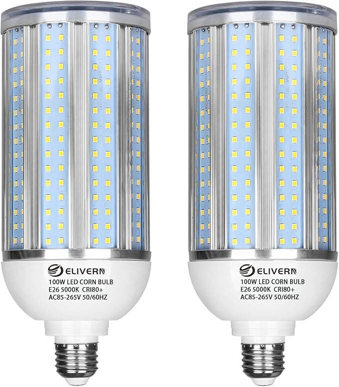 100W LED Corn Light Bulb 2 Pack, 10000 Lumen 5000K Daylight White E26/E39 Led Corn Bulb for Outdoor Indoor Garage Warehouse Factory Workshop