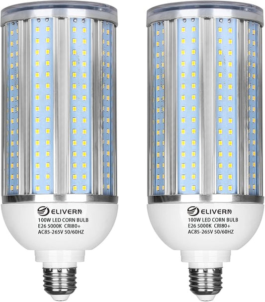 100W LED Corn Light Bulb 2 Pack, 10000 Lumen 5000K Daylight White E26/E39 Led Corn Bulb for Outdoor Indoor Garage Warehouse Factory Workshop