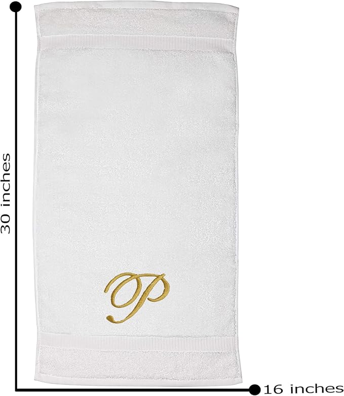 White Monogrammed Hand Towels for Bathroom - Luxury Hotel Quality Personalized Initial Embroidered Towel for Powder Room, Spa - GOTS Organic Certified - Pack of 2 Gold, Letter P