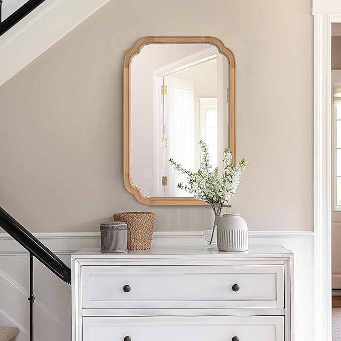 HOMECOOKIN Wood Bathroom Mirrors for Wall Mounted, 20" x 30" Rustic Wood Frame Wall Mirrors Decorative for Living Room or Bedroom Vanity Mirror (DH) A