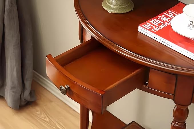 Solid Wood Console Table with Drawer, Semi-Circle Entryway Storage Shelf, Half-Moon Porch Table Side Elegant Vintage Sofa for Living Room (35.4" L x 15.0" W x 34.4" H)