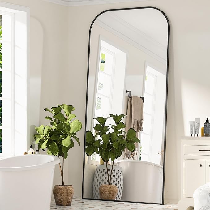 Antok Full Length Mirror, 71"x27" Floor Mirror Freestanding, Arched Floor Standing Large Mirrors Full Body Mirror with Stand for Bedroom, Hanging Mounted Mirrors for Living Room, Black