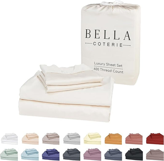 Bella Coterie Luxury Bamboo Viscose Twin Size Sheet Set | 100% Organically Grown | Ultra Soft | Cooling for Hot Sleepers | 18" Deep Pocket [Ivory]