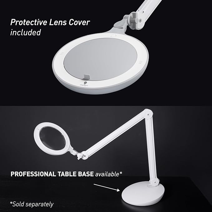 Omega 7 LED Magnifying Lamp – 7" Acrylic Lens, 3 Diopter (1.75X) Magnification, 6,300 Lux at 6”, 4 Brightness Levels, Adjustable Arm, Professional-Grade Light for Precision Tasks